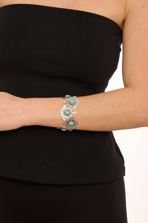 Kiraz Turquoise Stoned Silver Plated Bracelet