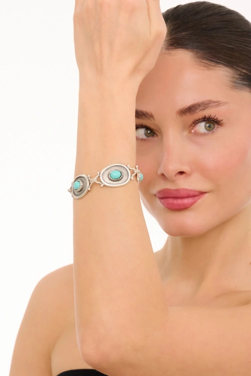 Kiraz Turquoise Stoned Silver Plated Bracelet