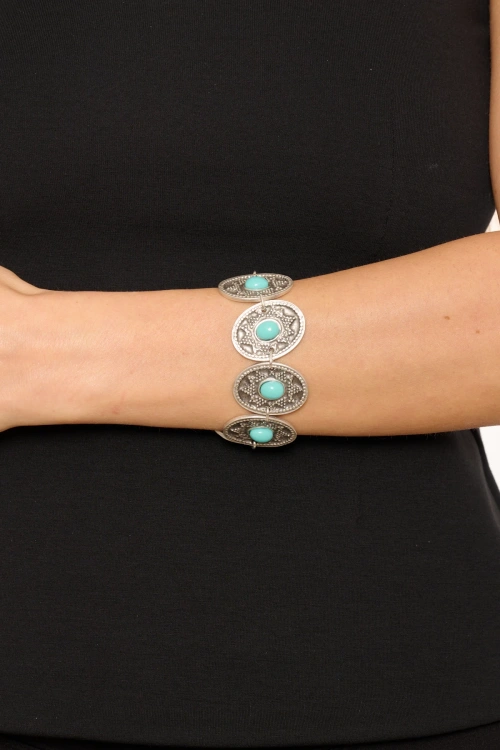 Kiraz Turquoise Stoned Silver Plated Bracelet