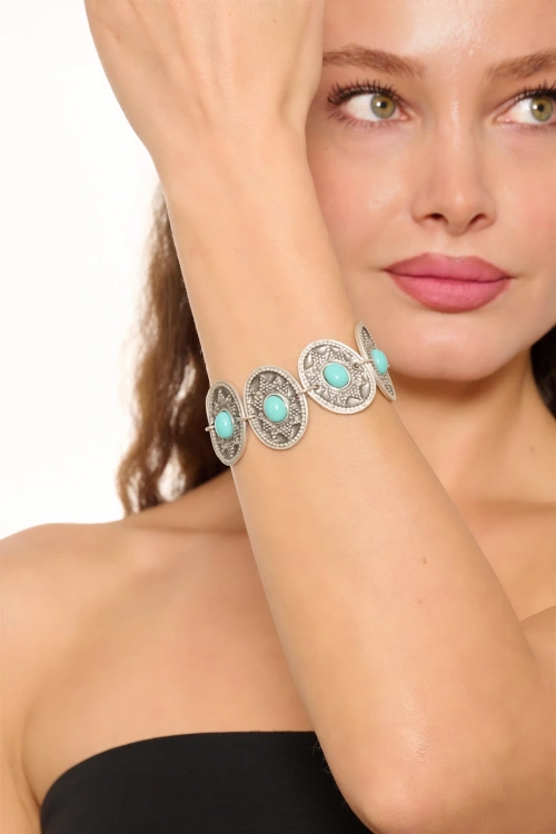 Kiraz Turquoise Stoned Silver Plated Bracelet