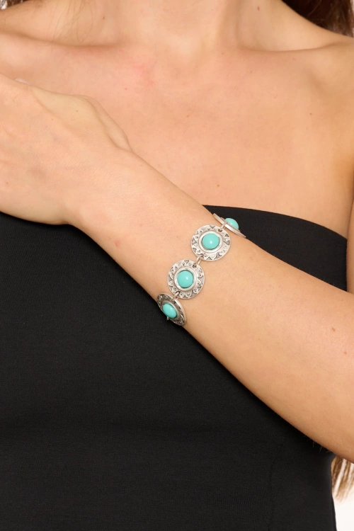 Kiraz Turquoise Stoned Silver Plated Bracelet