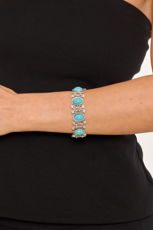 Kiraz Turquoise Stoned Silver Plated Bracelet