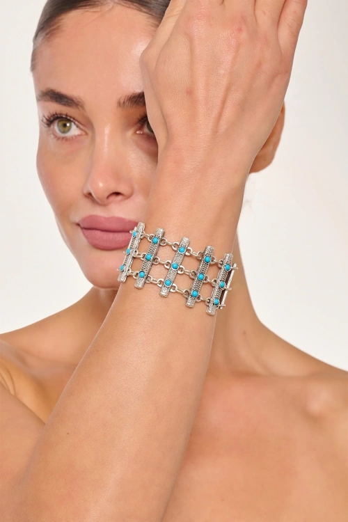 Kiraz Turquoise Stoned Silver Plated Bracelet