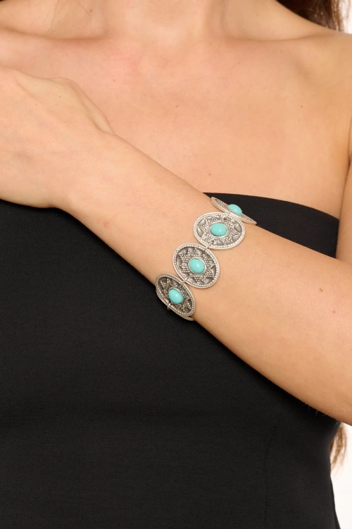 Kiraz Turquoise Stoned Silver Plated Bracelet