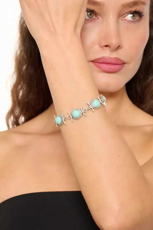 Kiraz Turquoise Stoned Silver Plated Bracelet