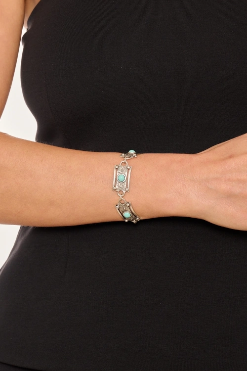 Kiraz Turquoise Stoned Silver Plated Bracelet