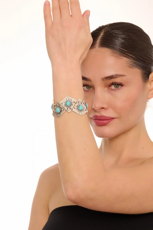 Kiraz Turquoise Stoned Silver Plated Bracelet