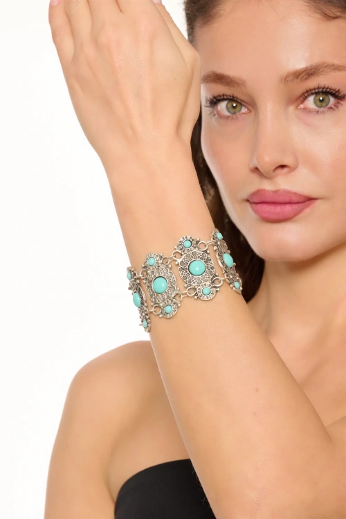 Kiraz Turquoise Stoned Silver Plated Bracelet
