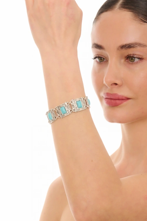 Kiraz Turquoise Stoned Silver Plated Bracelet