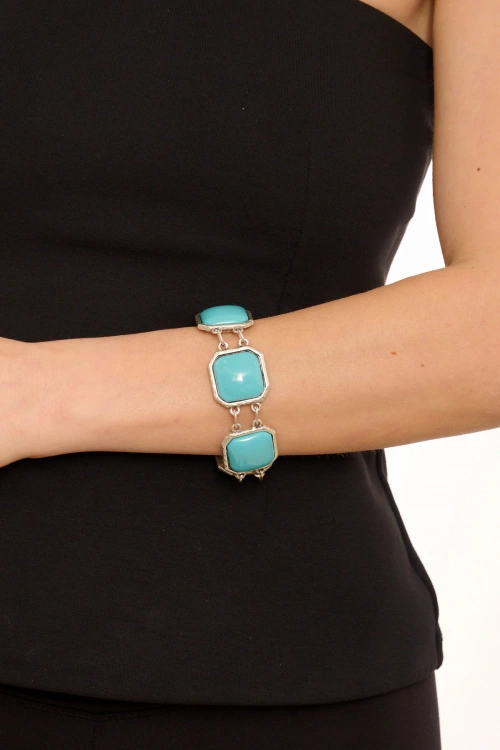 Kiraz Turquoise Stoned Silver Plated Bracelet