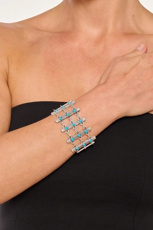 Kiraz Turquoise Stoned Silver Plated Bracelet