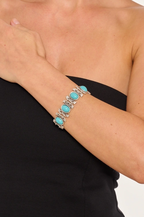 Kiraz Turquoise Stoned Silver Plated Bracelet
