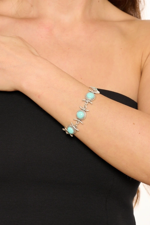 Kiraz Turquoise Stoned Silver Plated Bracelet