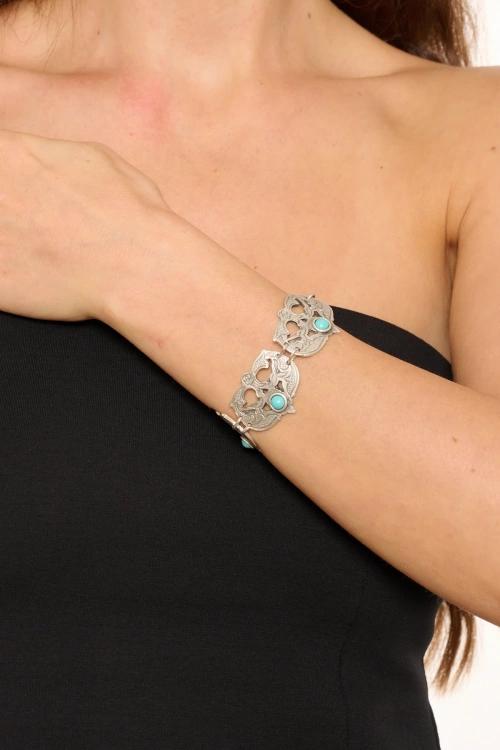 Kiraz Turquoise Stoned Silver Plated Bracelet