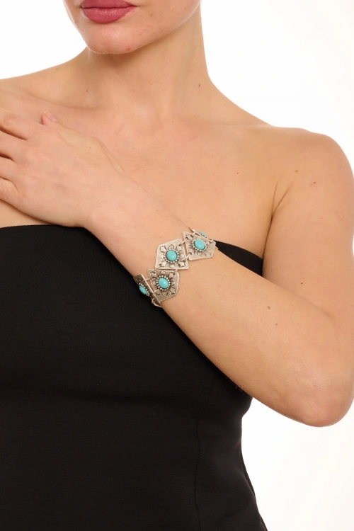 Kiraz Turquoise Stoned Silver Plated Bracelet