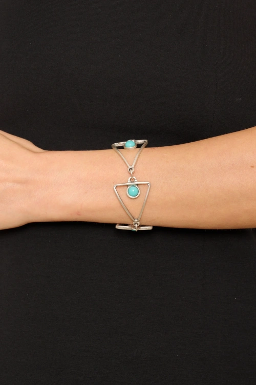 Kiraz Turquoise Stoned Silver Plated Triangle Bracelet