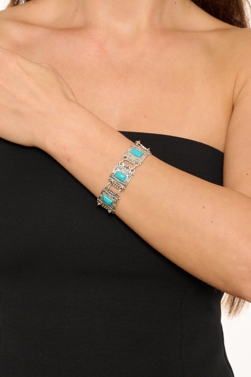 Kiraz Turquoise Stoned Silver Plated Bracelet