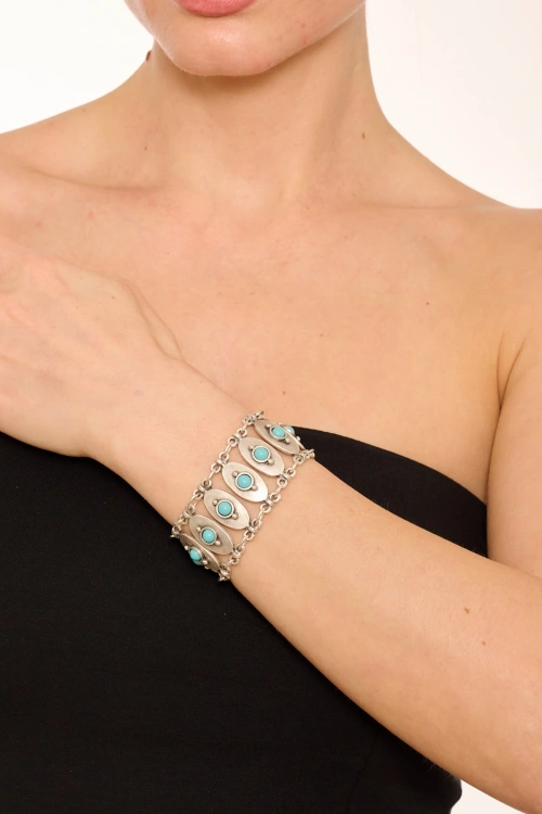 Kiraz Turquoise Stoned Silver Plated Bracelet