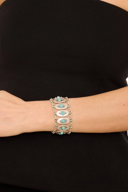 Kiraz Turquoise Stoned Silver Plated Bracelet