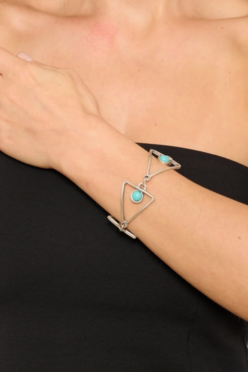 Kiraz Turquoise Stoned Silver Plated Triangle Bracelet