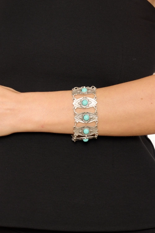 Kiraz Turquoise Stoned Silver Plated Bracelet