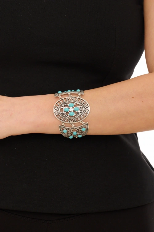 Kiraz Turquoise Stoned Silver Plated Bracelet