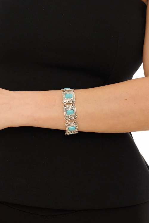 Kiraz Turquoise Stoned Silver Plated Bracelet