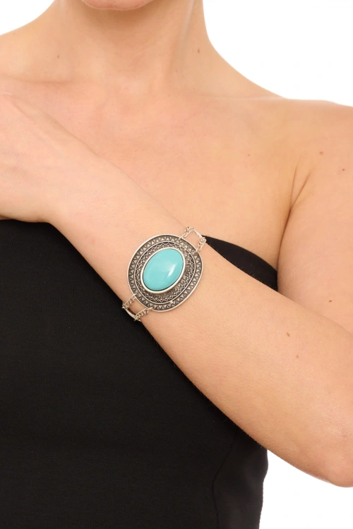 Kiraz Turquoise Stoned Silver Plated Bracelet