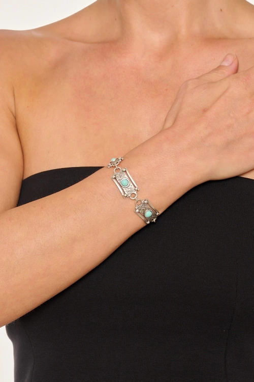 Kiraz Turquoise Stoned Silver Plated Bracelet