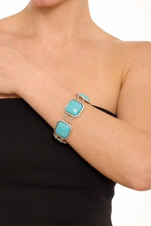Kiraz Turquoise Stoned Silver Plated Bracelet