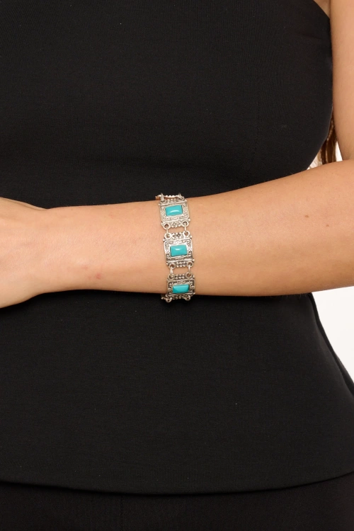 Kiraz Turquoise Stoned Silver Plated Bracelet