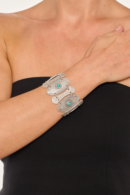 Kiraz Turquoise Stoned Silver Plated Bracelet