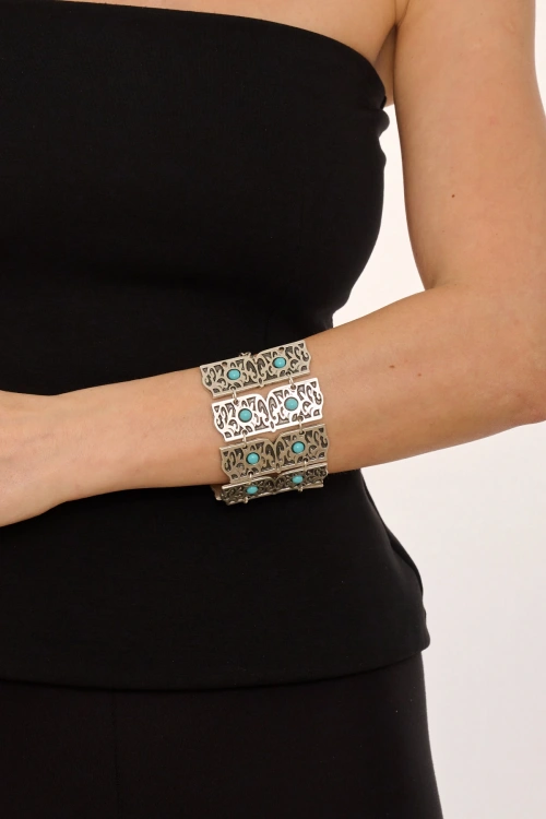 Kiraz Turquoise Stoned Silver Plated Bracelet