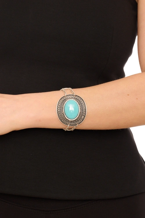 Kiraz Turquoise Stoned Silver Plated Bracelet