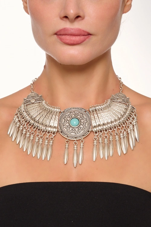 Kiraz Turquoise Stoned Silver Plated Cleopatra Necklace