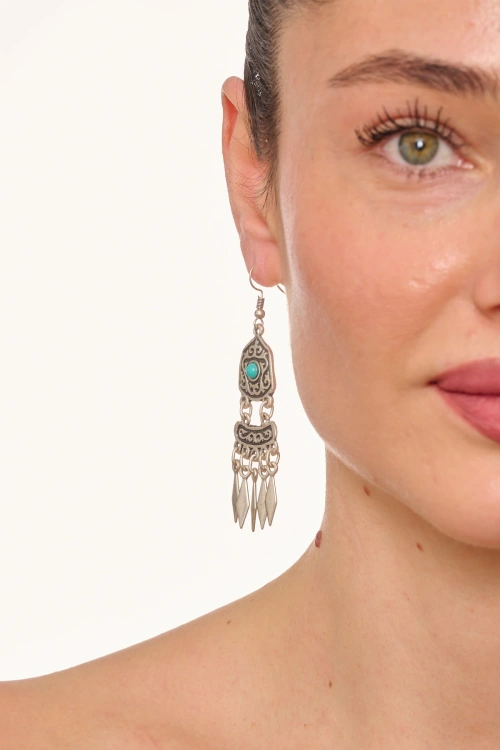 Kiraz Turquoise Stoned Silver Plated Dangling Earring