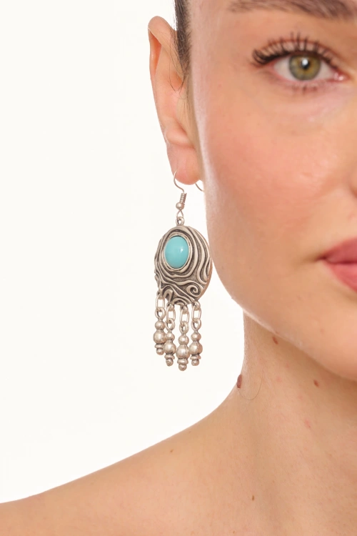 Kiraz Turquoise Stoned Silver Plated Dangling Earring