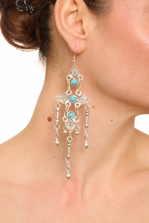 Kiraz Turquoise Stoned Silver Plated Dangling Earring