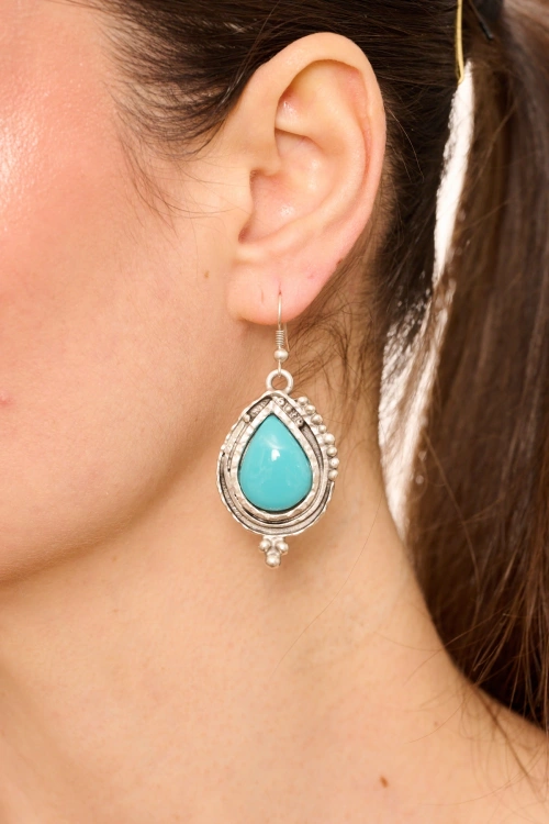 Kiraz Turquoise Stoned Silver Plated Earring