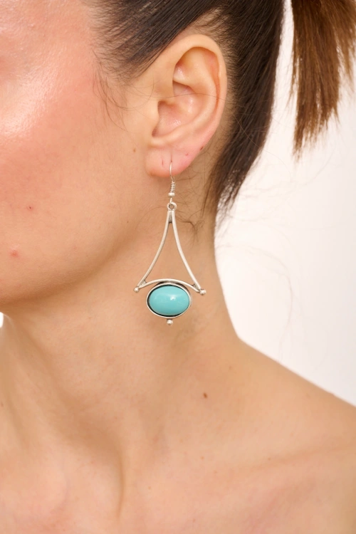 Kiraz Turquoise Stoned Silver Plated Earring