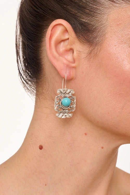 Kiraz Turquoise Stoned Silver Plated Earring