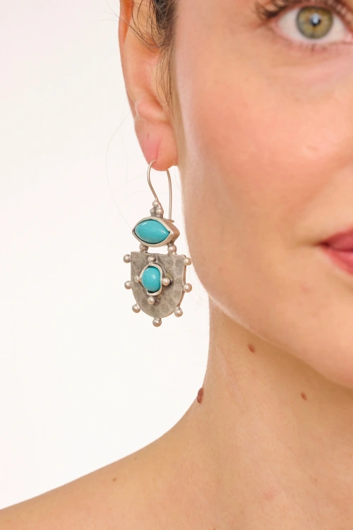 Kiraz Turquoise Stoned Silver Plated Earring