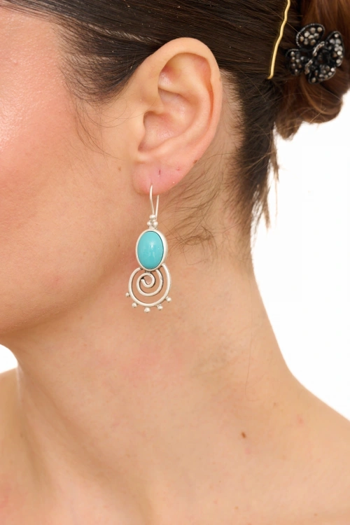 Kiraz Turquoise Stoned Silver Plated Earring