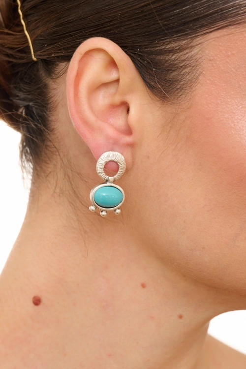 Kiraz Turquoise Stoned Silver Plated Earring