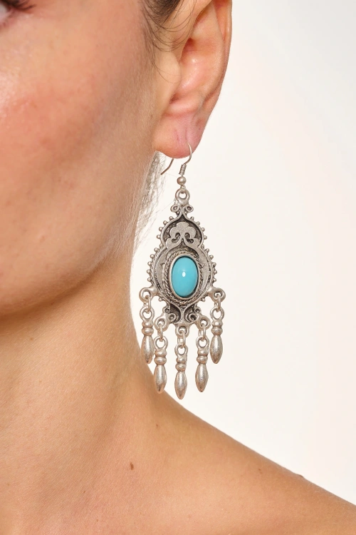 Kiraz Turquoise Stoned Silver Plated Earring