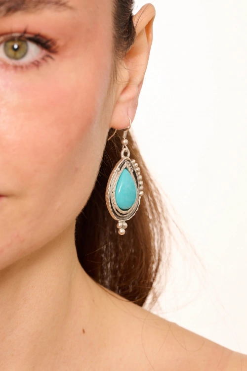 Kiraz Turquoise Stoned Silver Plated Earring