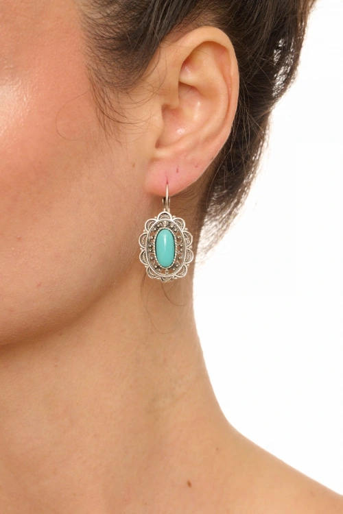 Kiraz Turquoise Stoned Silver Plated Earring