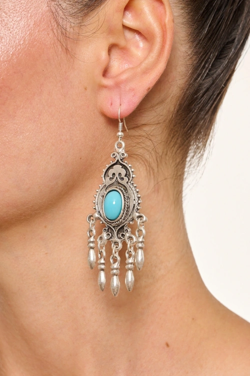 Kiraz Turquoise Stoned Silver Plated Earring