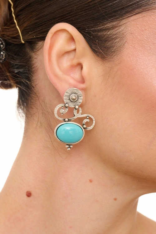 Kiraz Turquoise Stoned Silver Plated Earring