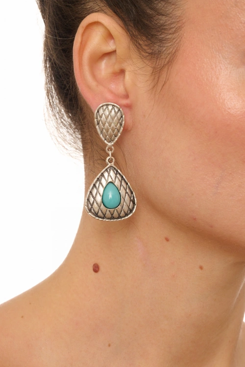 Kiraz Turquoise Stoned Silver Plated Earring